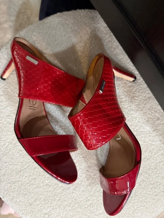 Calvin Klein Red Patent Slide Mules - Picture 4 of 7